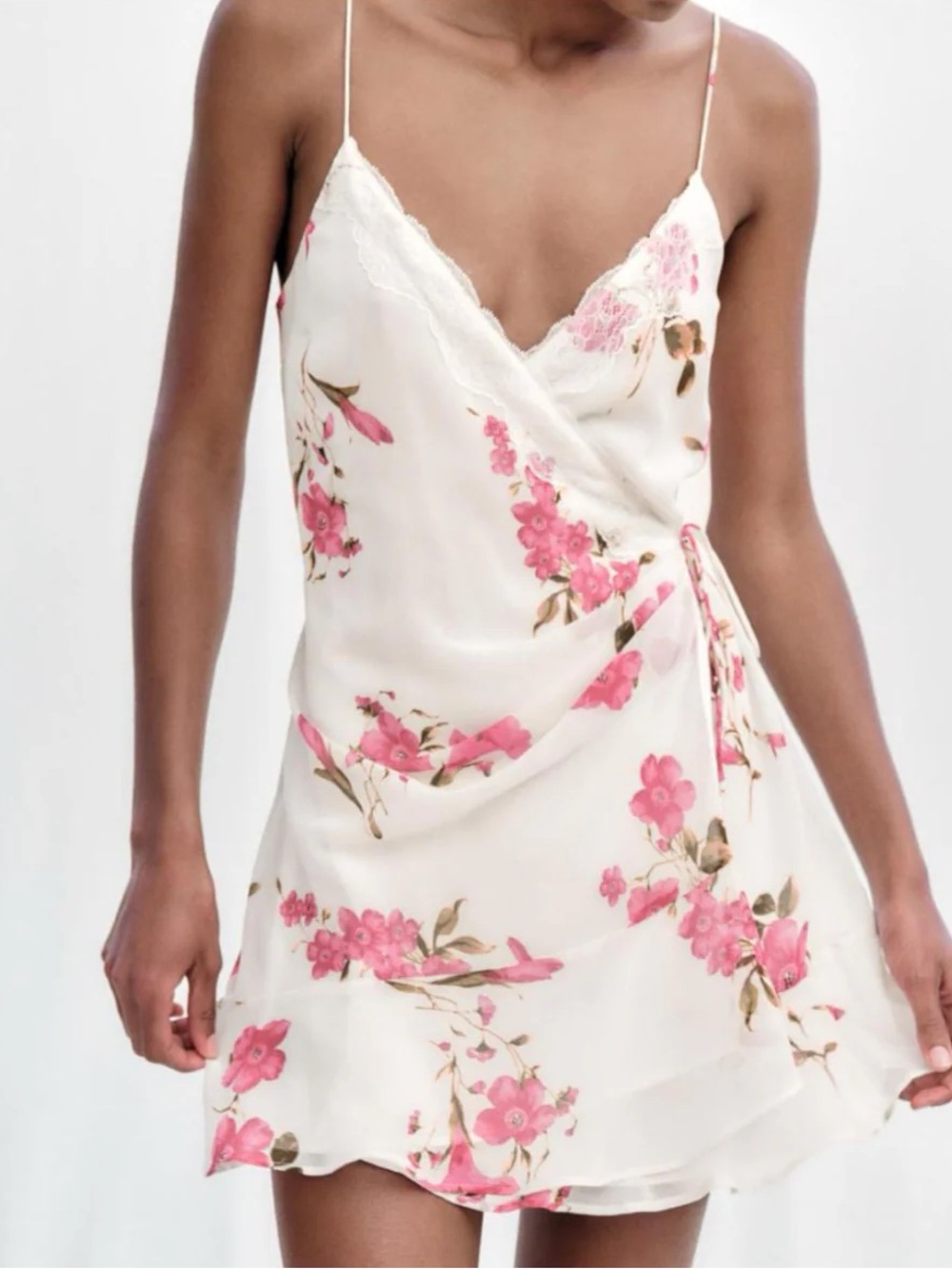 Zara Cream Slip Dress with Pink Floral Accents